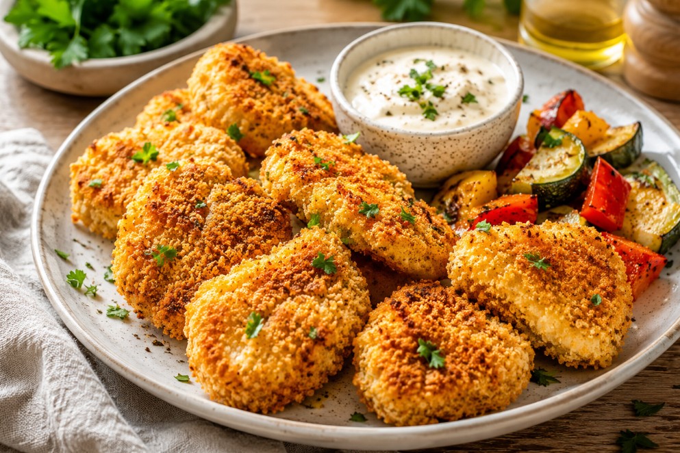 panure sans œuf dorée et croustillante après cuisson